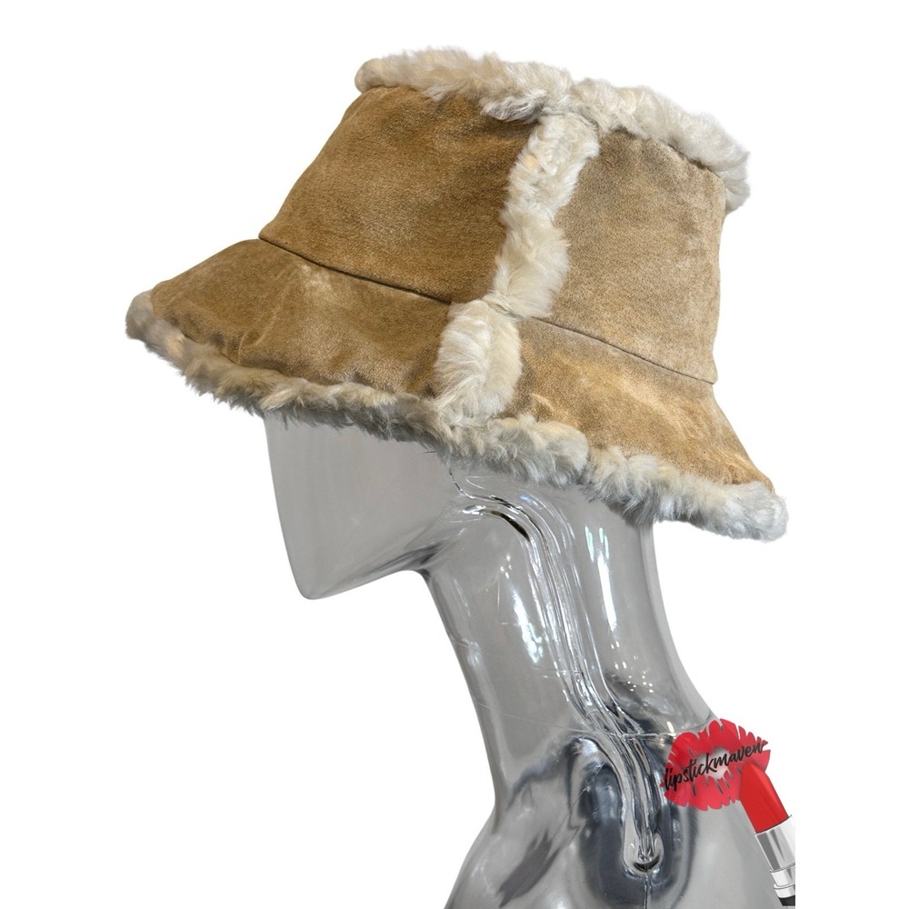Wilsons Leather Bucket Hat Cap S/M Tan Sherpa Lined Suede Leather